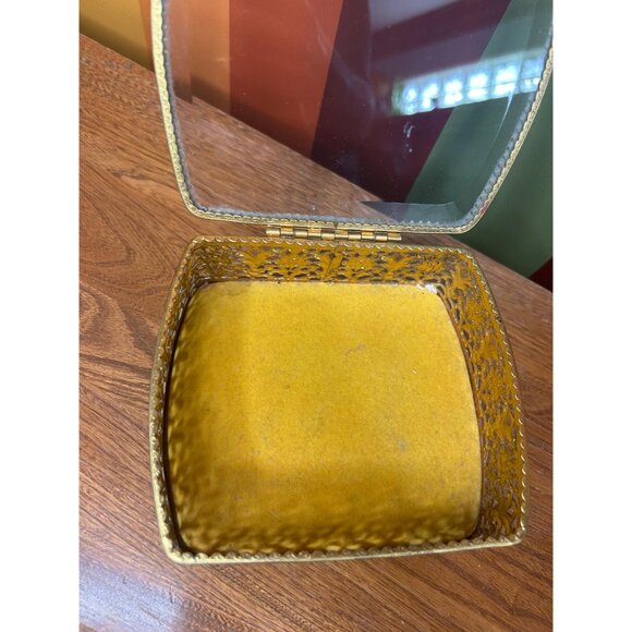 Vintage brass and glass mirrored jewellery box catch all mini Hollywood regency - Picture 6 of 9